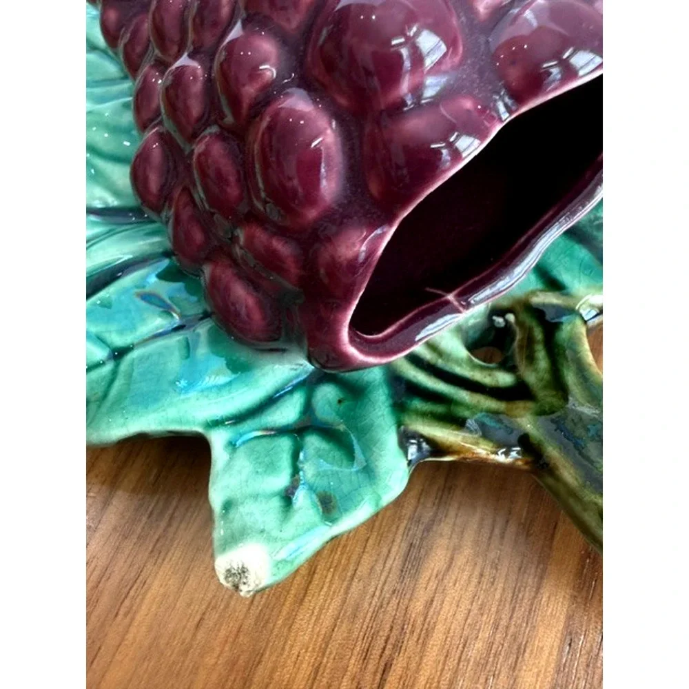 (2) Vintage Mccoy Wall Pocket Planters Pear & Grapes Glossy Fruit MCM -READ